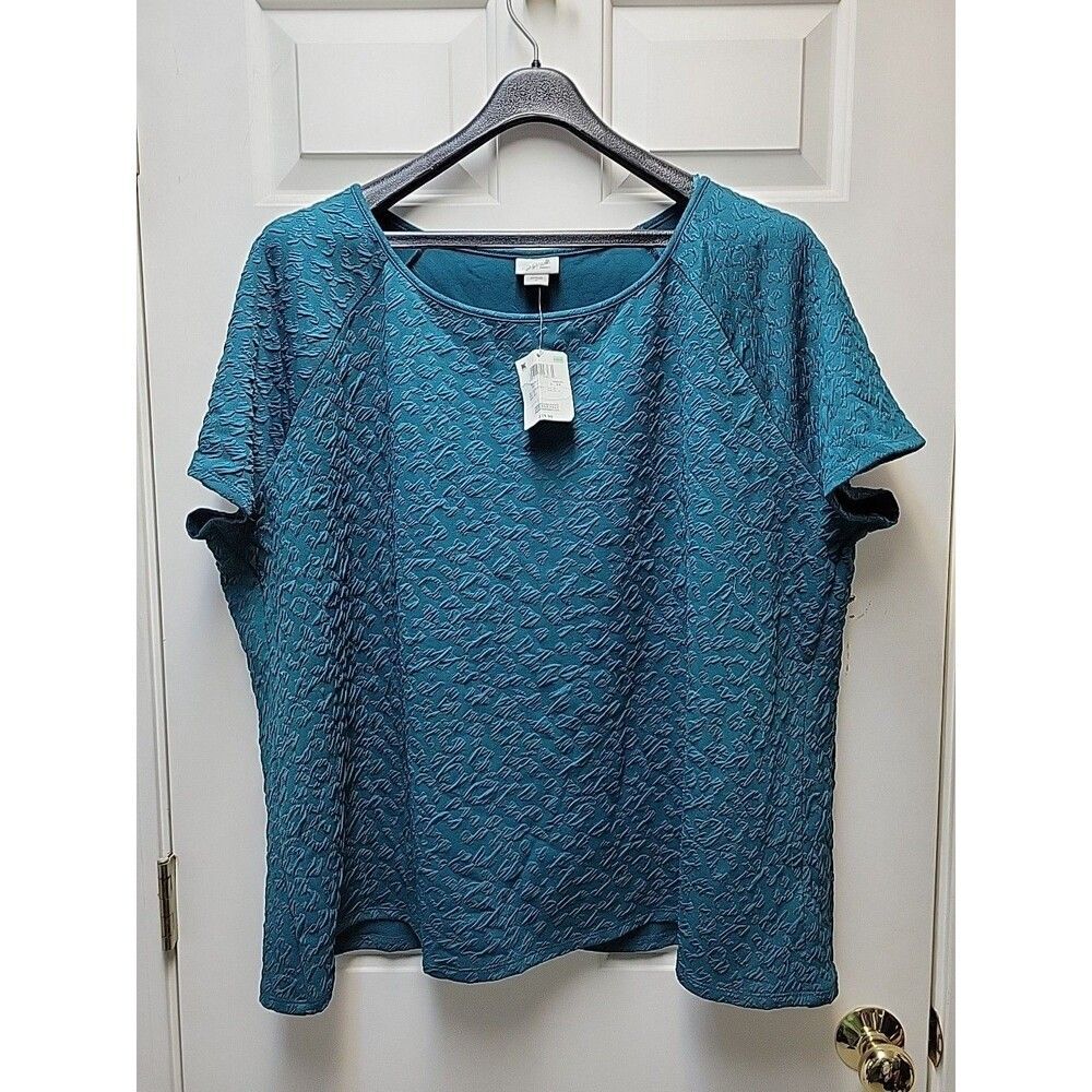 Jacqueline Smith Womens Plus Size 3X Top Green Jacquard Stretchy - NEW with Tag